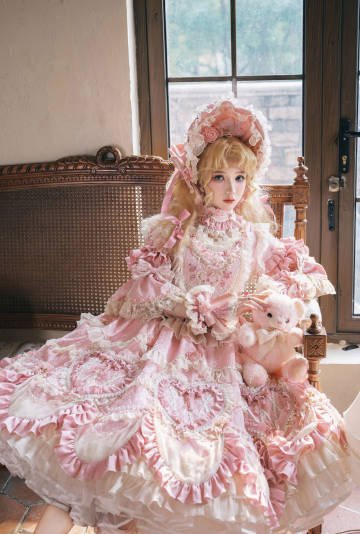 受注予約2/12まで】Antique Cake ハートのロリィタドレス・ピンク